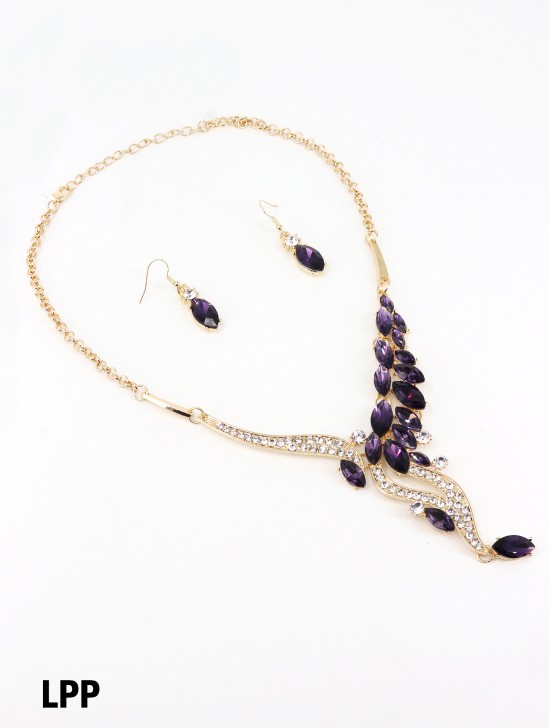 Fashion Rhinestone and Beads Necklace and Earrings Set
